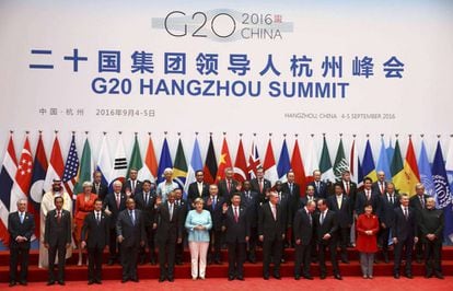 Os líderes que participaram do encontro do G20 em Hangzhou posam para a 'foto de família'.