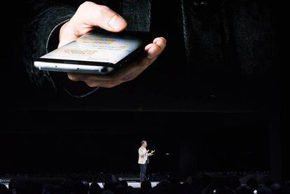 Imagem da apresentação do Samsung Galaxy S7 no Mobile World Congress (MWC) de Barcelona, em fevereiro de 2015.