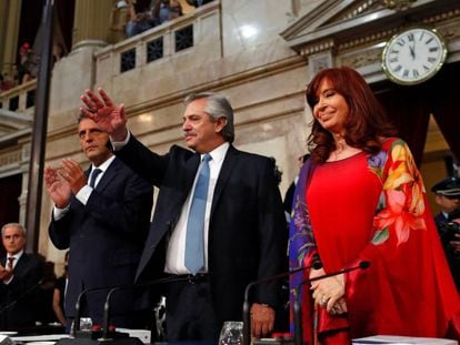 Alberto Fernández e Cristina Kirchner neste domingo, durante a abertura das sessões ordinárias do Congresso.