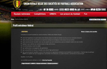 Anúyncio publicado pela federação belga de futebol.