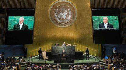 Michel Temer durante seu discurso nesta terça-feira na ONU.