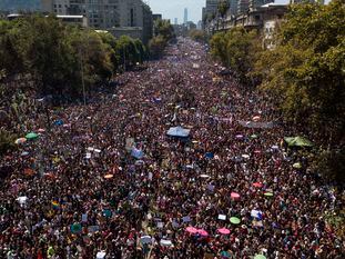 Manifestação em Santiago no dia 8 de março de 2020.