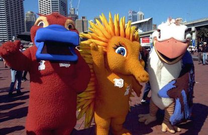 As mascotes dos Jogos do Sidney representavam um kookaburra, um ornitorrinco e uma equidna.