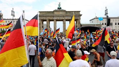 Comício do partido ultradireitista alemão Alternativa para a Alemanha (AfD) em Berlim, em 2018.