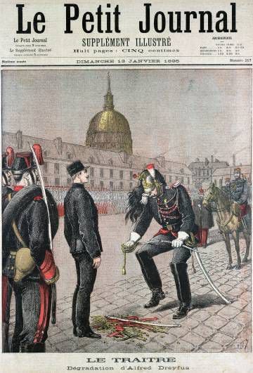 Capa de jornal que alude à condenação do capitão Dreyfus (1895).