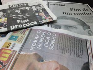 Jornais locais relatam a morte de Campos.