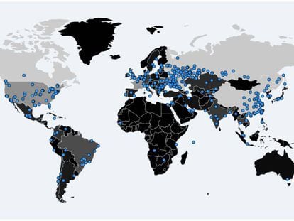 A equipe de pesquisadores independentes de ciberseguridad Malware Tech criou um mapa com os sítios nos que se detectou o 'ransomware'.