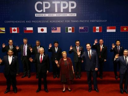 Os representantes dos países assinantes do TPP, nesta quinta-feira em Santiago de Chile.
