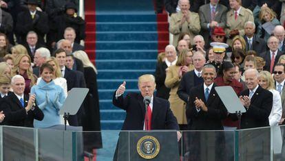O presidente dos EUA, Donald Trump, durante a cerimônia de posse nesta sexta-feira, em Washington.