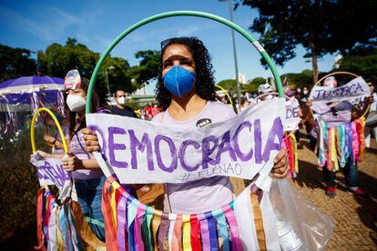 Opositores do presidente Jair Bolsonaro participaram no sábado, 19 de junho, de um protesto contra o Governo em Goiânia.