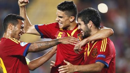 Thiago, Bartra e Isco festejam um gol contra a Itália durante o último Campeonato Europeu Sub-21.