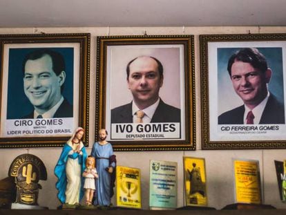 Retratos de parte do clã da família Ferreira Gomes em um café em Sobral.