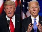 Donald Trump y Joe Biden llevan en estas imágenes corbatas con los colores de sus partidos, rojo para los republicanos y azul para los demócratas