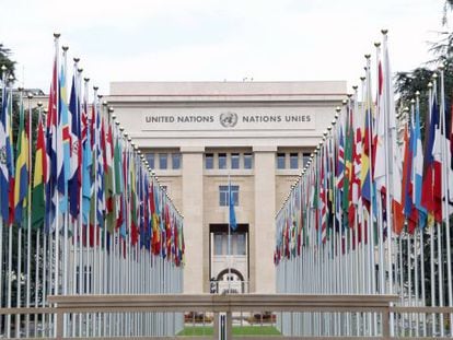 Fachada da sede da ONU em Genebra (Suíça), em 19 de junho de 2014.