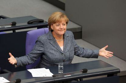 Angela Merkel na votação desta quarta-feira no Bundestag.