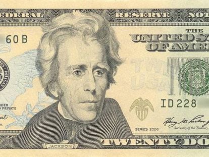 Nota de 20 dólares com a efígie de Andrew Jackson.