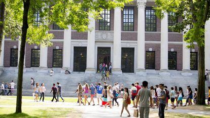 Imagem da biblioteca principal da Universidade de Harvard.