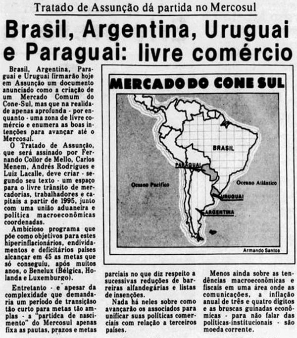Tribuna da Imprensa noticia em 1991 a criação do Mercosul.