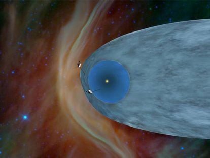 Recriação da entrada das Voyager 1 e 2 no meio interestelar.