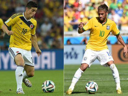 James e Neymar, os camisas 'dez' da Colômbia e do Brasil.