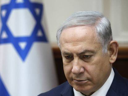 O primeiro-ministro de Israel, Benjamin Netanyahu, na reunião de Governo deste domingo em Jerusalém. 