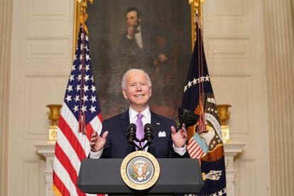 O presidente Joe Biden durante uma entrevista coletiva na terça-feira sobre a resposta à covid-19.