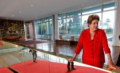 Dilma durante sabatina no interior do Pal&aacute;cio do Planalto.