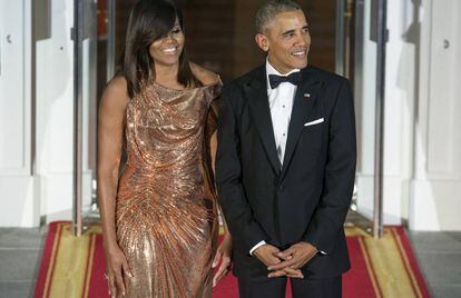 Barack e Michelle Obama no jantar de Estado em homenagem ao primeiro-ministro italiano, Matteo Renzi, e sua mulher, Agnese Landini.