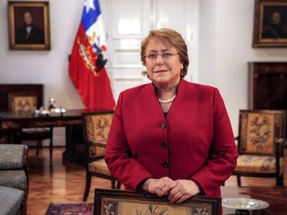Michele Bachelet no Pal&aacute;cio da Moeda, em Santiago.