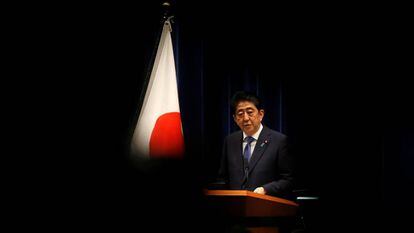 Shinzo Abe durante conferência de imprensa