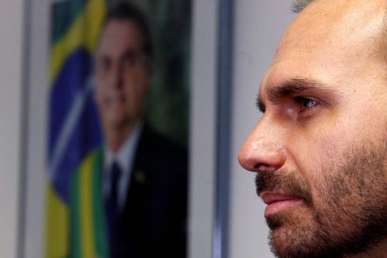 O deputado Eduardo Bolsonaro, em 9 de agosto, no Senado em Brasília.