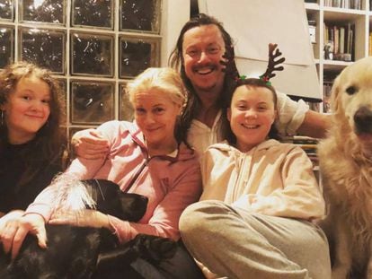 A família Thunberg, no Natal de 2018.