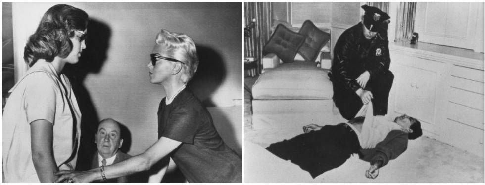 À esquerda, Lana Turner em 1958, com sua filha Cheryl Crane, acusada de matar o namorado da sua mãe, o mafioso Johnny Stompanato, e mais tarde absolvida. O homem que aparece no meio era o advogado da menor, Jerry Geisler. À direita, o cadáver de Johnny Stompanato.
