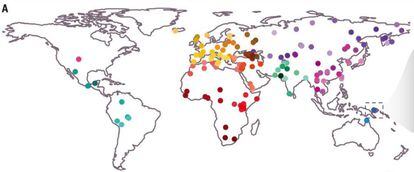Localização geográfica das 159 populações estudadas.