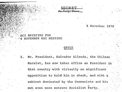 Introdução de um dos documentos do Conselho de Segurança Nacional dos EUA agora desclassificados, que traça um perfil do ex-presidente chileno Salvador Allende.