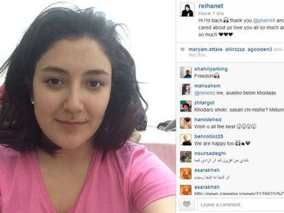 Reihanet Taravati, na foto do Instagram que confirmou sua libertação.