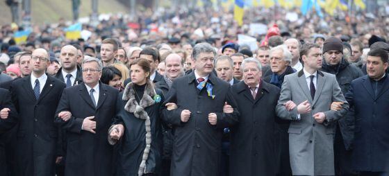 Marcha para comemorar o primeiro aniversário da revolução que derrubou há um ano Yanukovich.