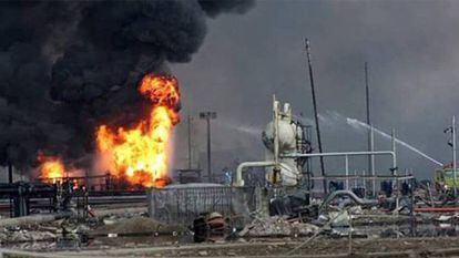 A planta de Pemex que registrou uma explosão em Veracruz.