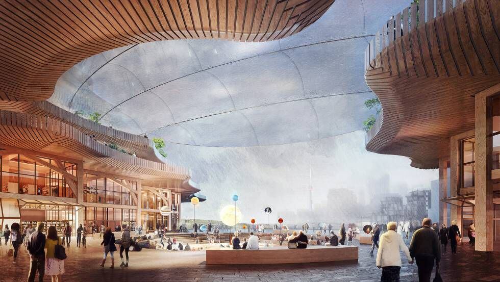 As propostas do escritório de arquitetura de Thomas Heatherwick incluem um projeto para a sede do Google no Canadá, no bairro de Villiers West, dentro do distrito IDEA. |