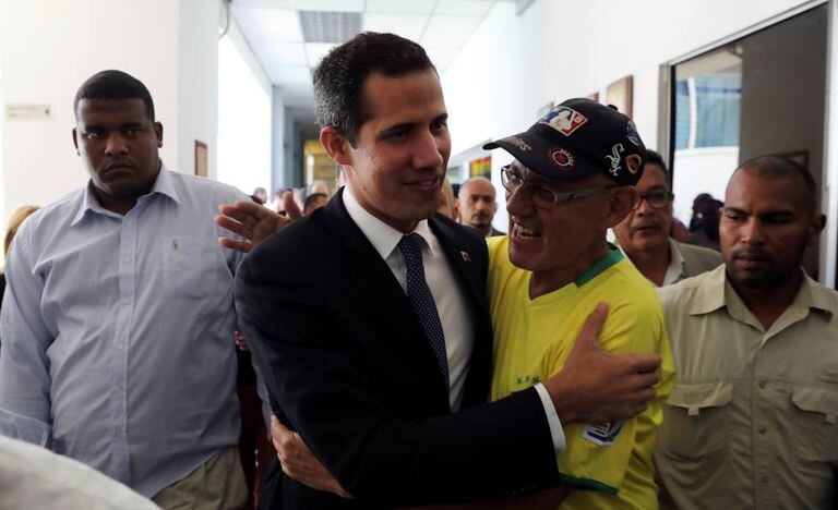 O presidente interino de Venezuela, Juan Guaidó, nesta quinta-feira em Caracas