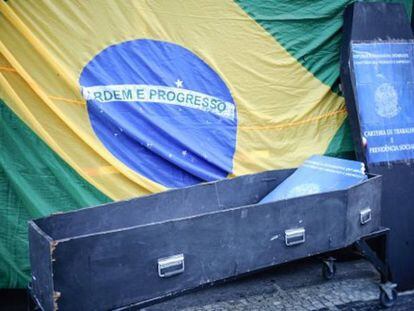 Protesto contra a terceirização no Rio de Janeiro em 2015.