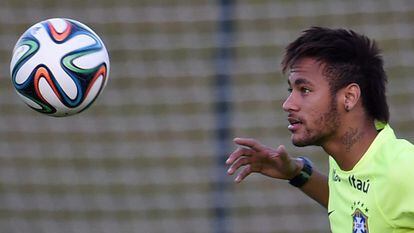 Neymar, durante um treino do Brasil.