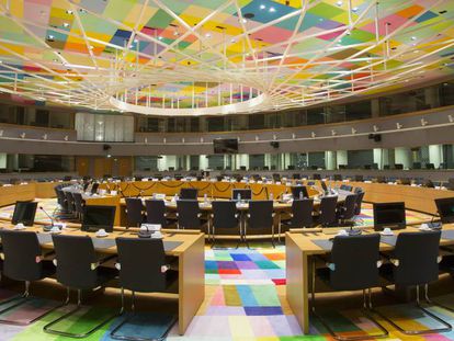 Interior do Edifício Europa, centro de operações do Conselho Europeu.