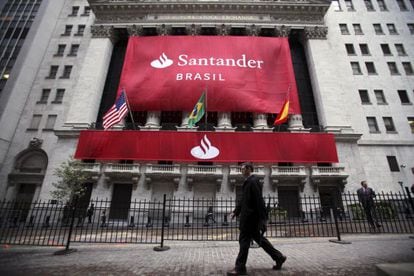 Painel do Santander em Wall Street, quando a filial brasileira entrou na Bolsa em 2009.