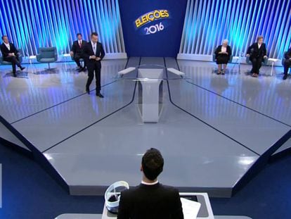 Os candidatos paulistanos debatem na TV Globo.