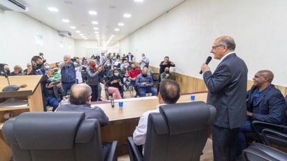 O ex-governador Alckmin em evento com sindicalistas na quarta-feira.