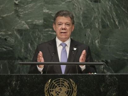 O presidente de Colômbia, Juan Manuel Santos, na ONU.