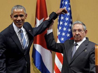 Barack Obama e Raúl Castro em Havana em março