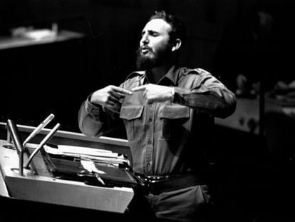 Fidel Castro durante seu histórico discurso na ONU em 1960.
