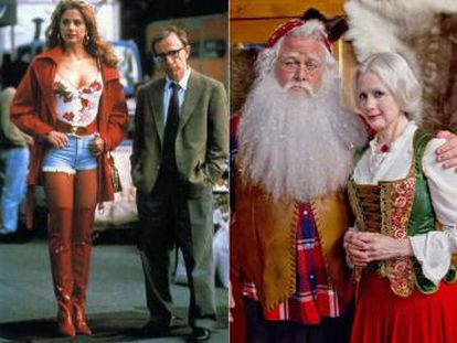 Mira Sorvino e Woody Allen na gravação de ‘Poderosa Afrodite’ (1996) e no filme para televisão ‘Procurando a Sra. Claus’ (2012).
